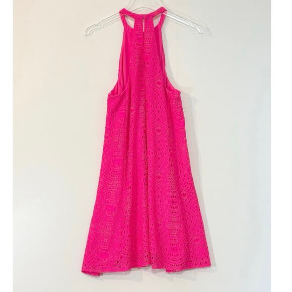 Lilly Pulitzer Quinn Knotty Lace Kir Royal Pink Halter Trapeze Swing Mini Dress - Picture 4 of 6
